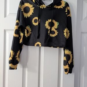 Cropped Black Sunflower Hoodie